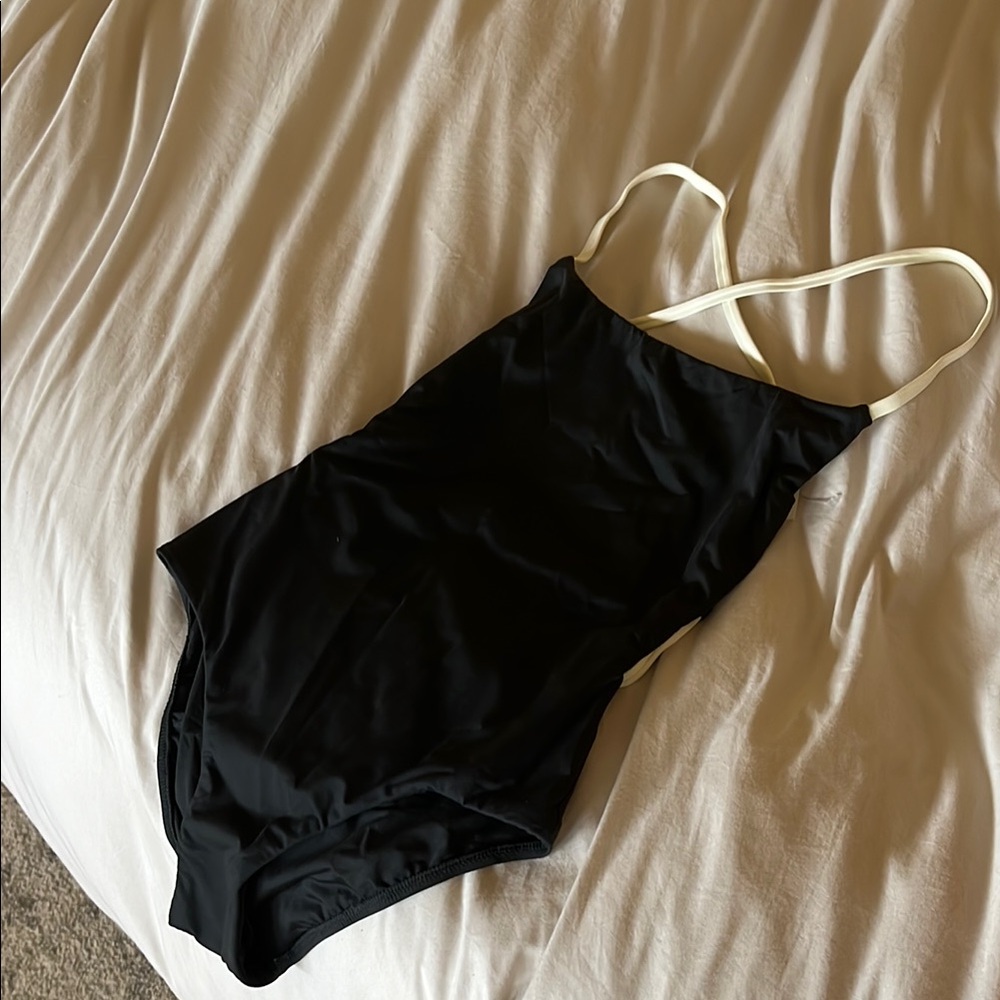 BONDI BORN Black and Cream One Piece Swimsuit